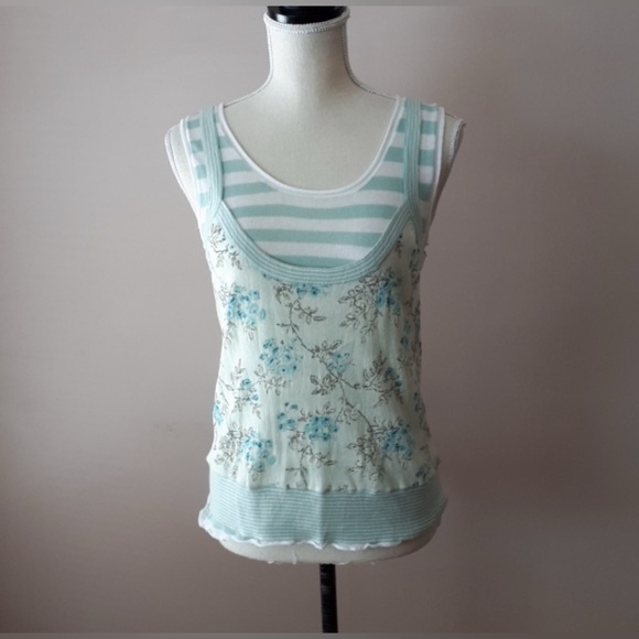 Essentials Antwerp Floral & Striped Tank Top - Blue and Cream - Picture 1 of 5
